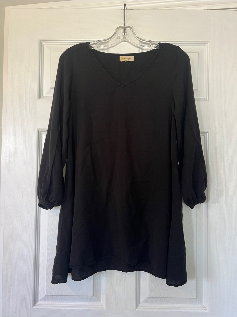 Black Swan Black V-Neck Flowing Tunic with Gathered Sleeves